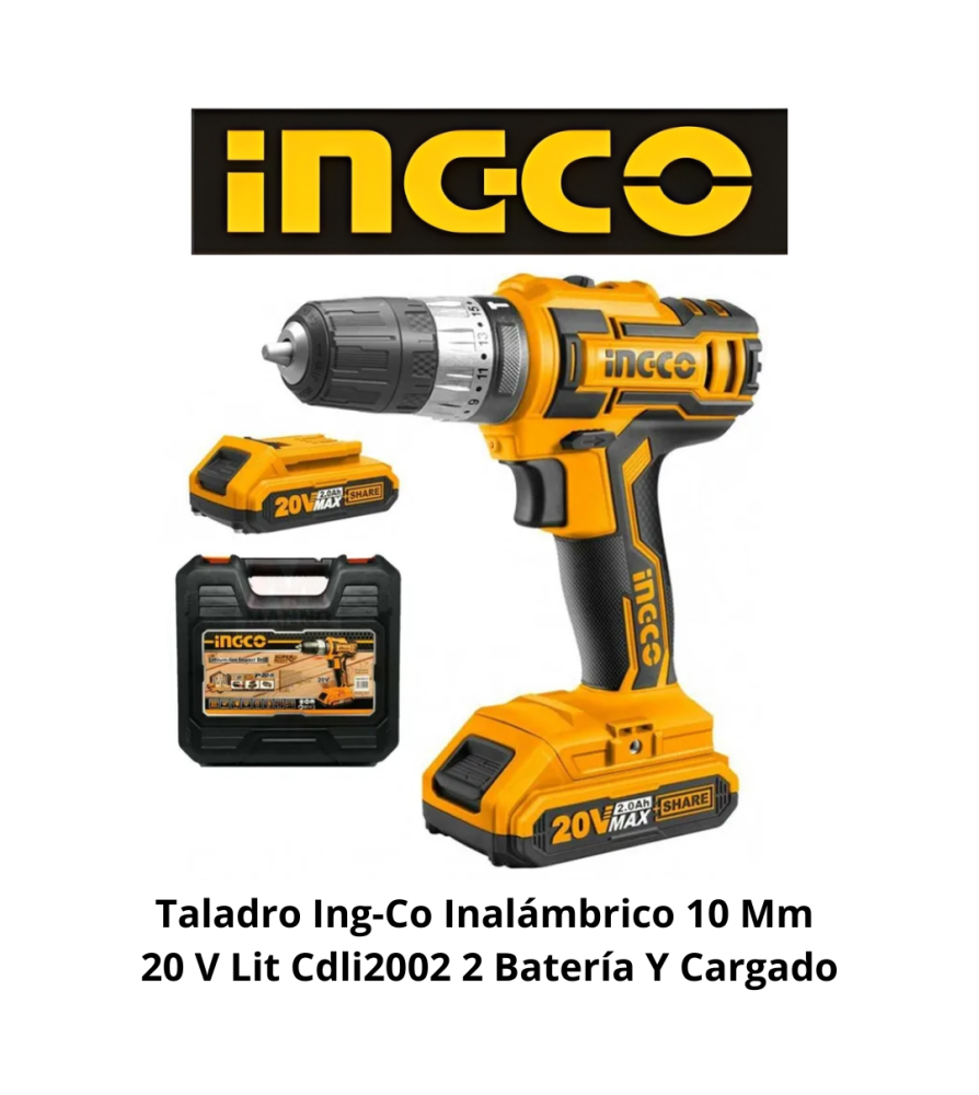 TALADRO INALAMBRICO CON BOLSO 10 MM 20V INGCO (CDLI2002)