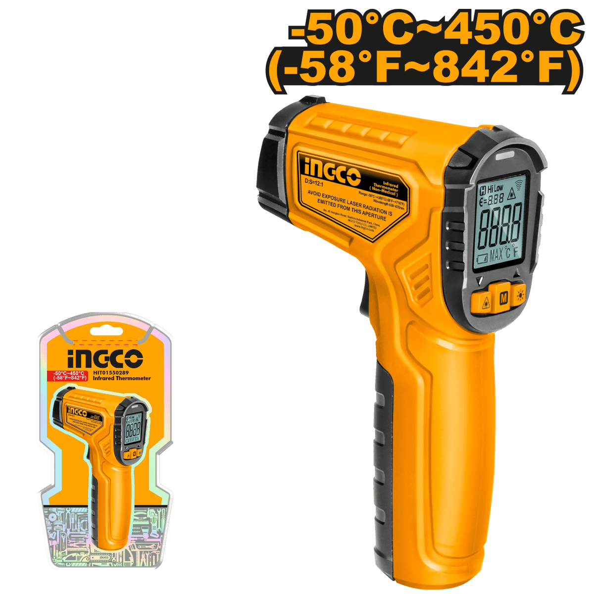 TERMOMETRO INFRARROJO -50 A +450°C INGCO SS (HIT0155028)