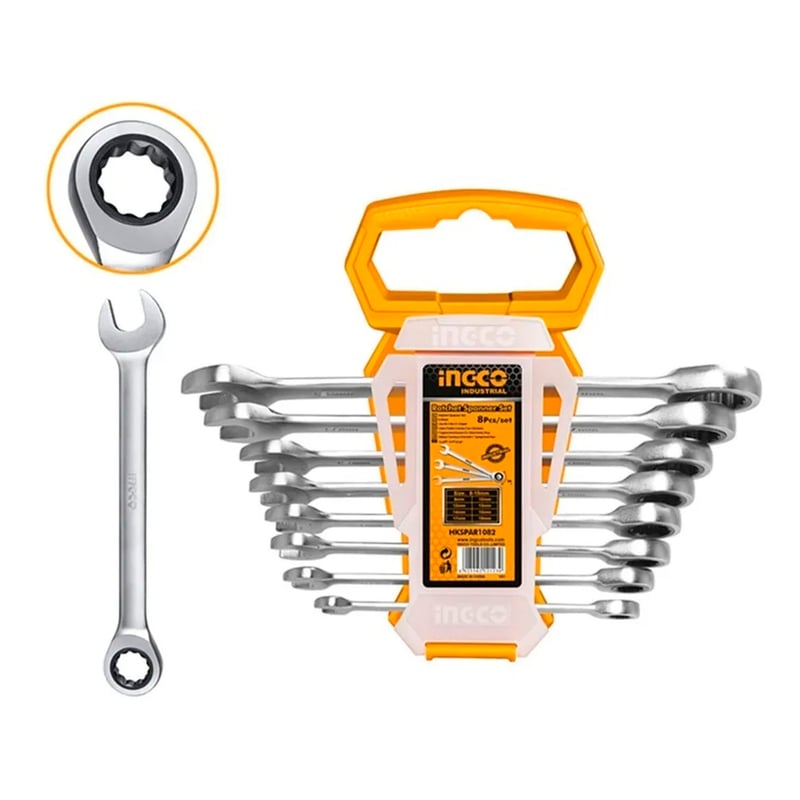 JUEGO LLAVES PUNTA/CORONA 8-19MM C/CHICHARRA 8 PIEZAS INGCO (HKSPAR1082)