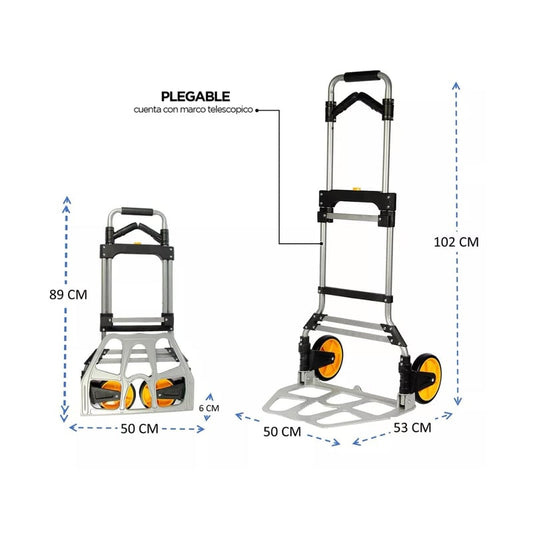 CARRO PLEGABLE TIPO YEGUA CON ASA ACERO 150KG 52X50X115CM MIRLO (2022DDDBS)